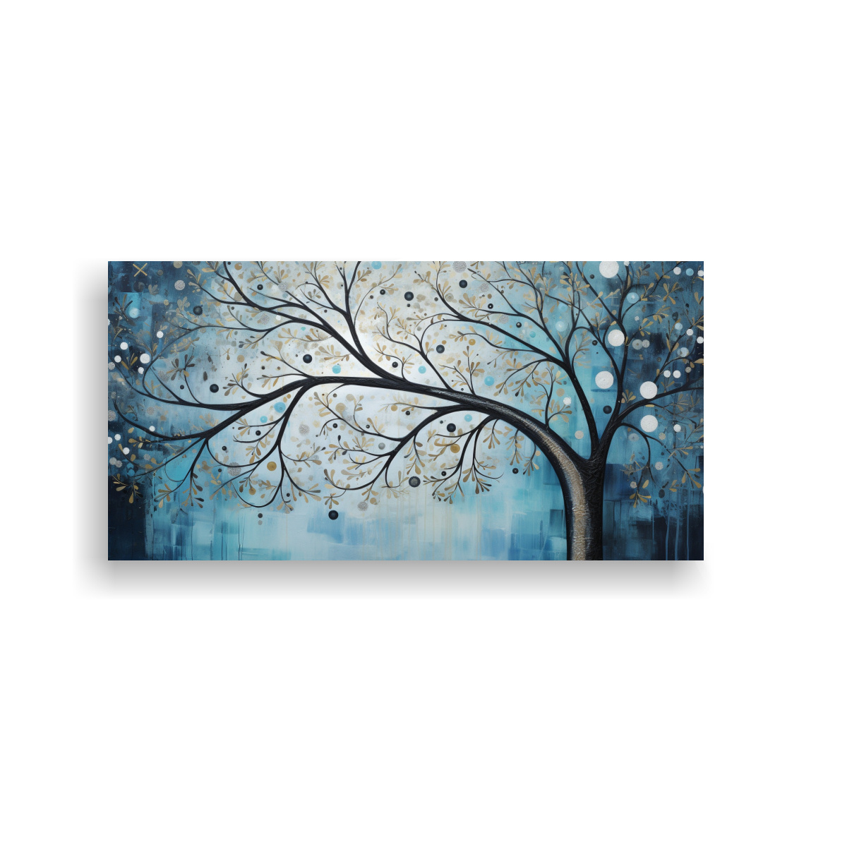 ÁRBOL AZUL Y PLATEADO EN CUADRO DE COMPOSICIÓN PROFUNDIDAD PARA PINTURAS DECORATIVAS. 60X30CM - 1