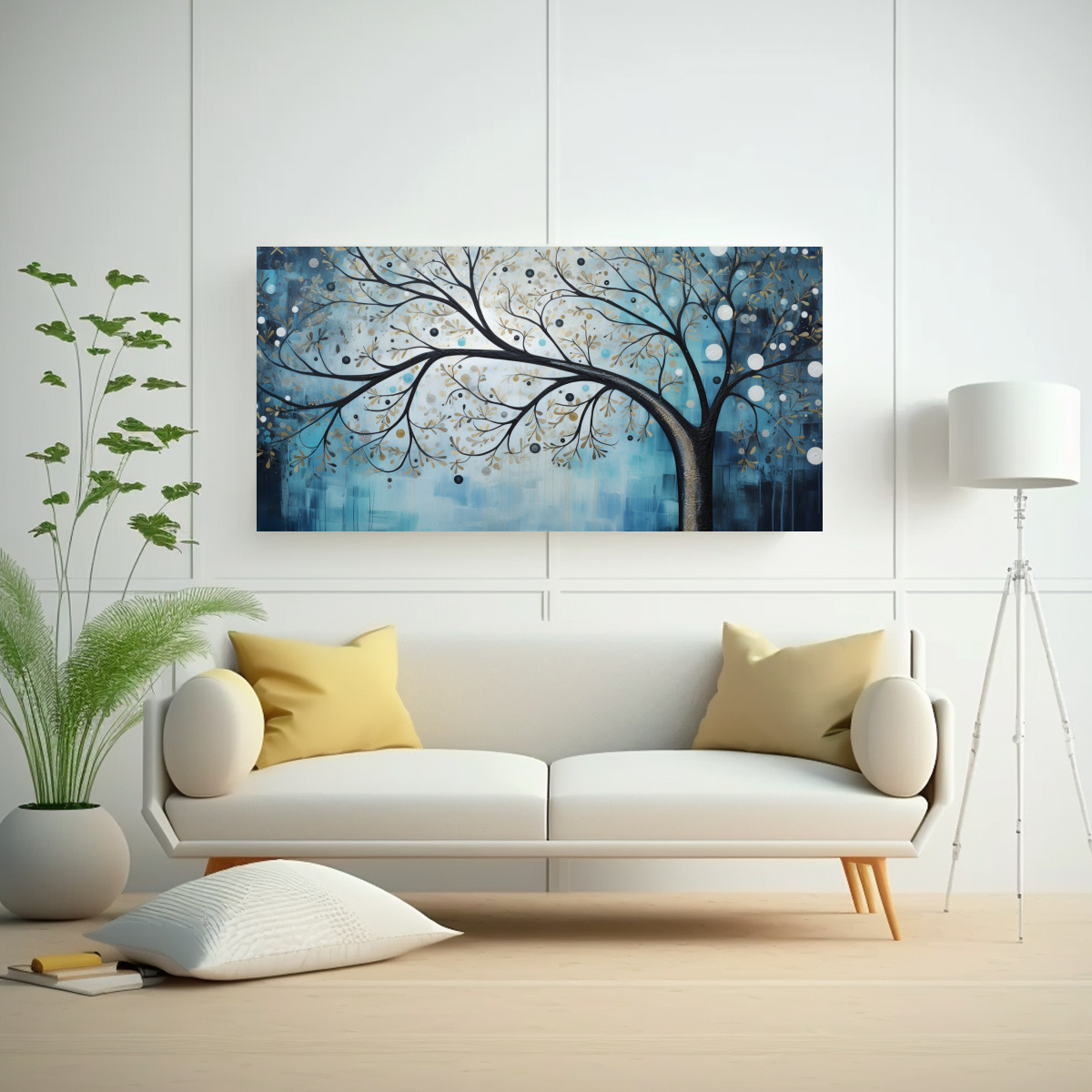 ÁRBOL AZUL Y PLATEADO EN CUADRO DE COMPOSICIÓN PROFUNDIDAD PARA PINTURAS DECORATIVAS. 60X30CM - 2