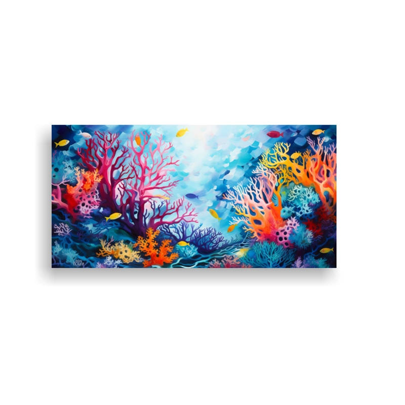 CUADRO MULTICOLOR VANGUARDIA CORAL SUBMARINO REPRESENTACIÓN ABSTRACTA 60X30CM - 1