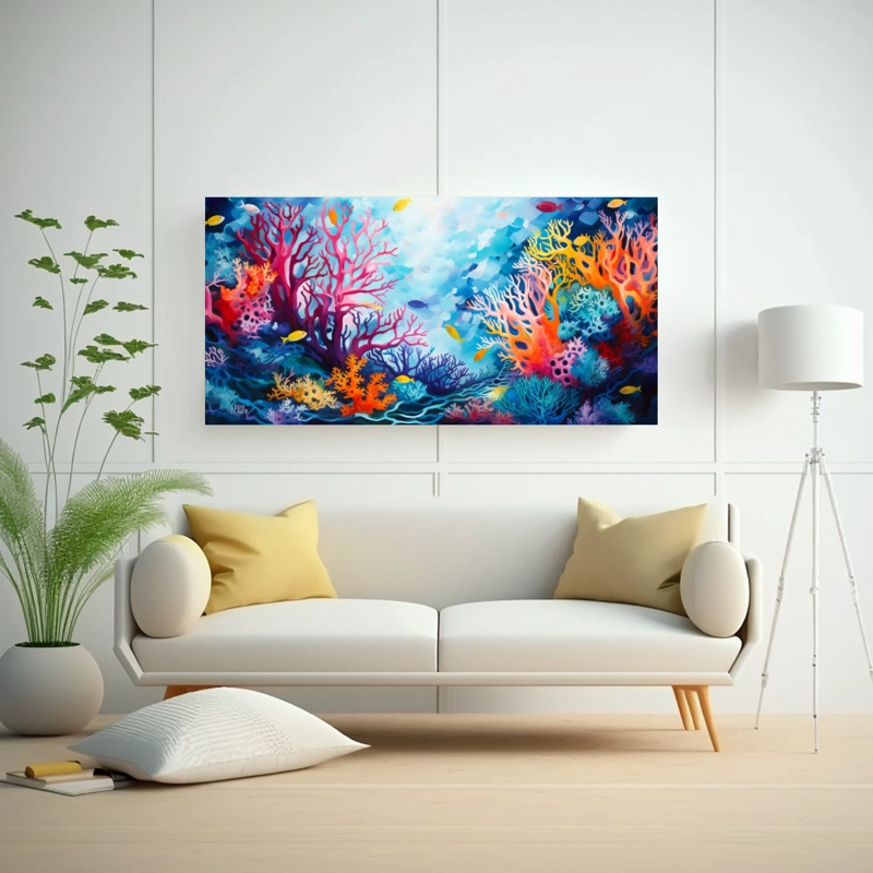 CUADRO MULTICOLOR VANGUARDIA CORAL SUBMARINO REPRESENTACIÓN ABSTRACTA 60X30CM - 2