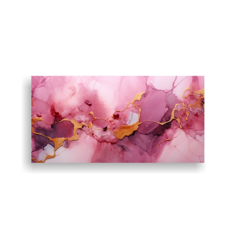 CUADRO DE TELA ABSTRACTO MÁRMOL ROSA Y DORADO INSPIRACIÓN ALEGRÍA 40X20CM - 1
