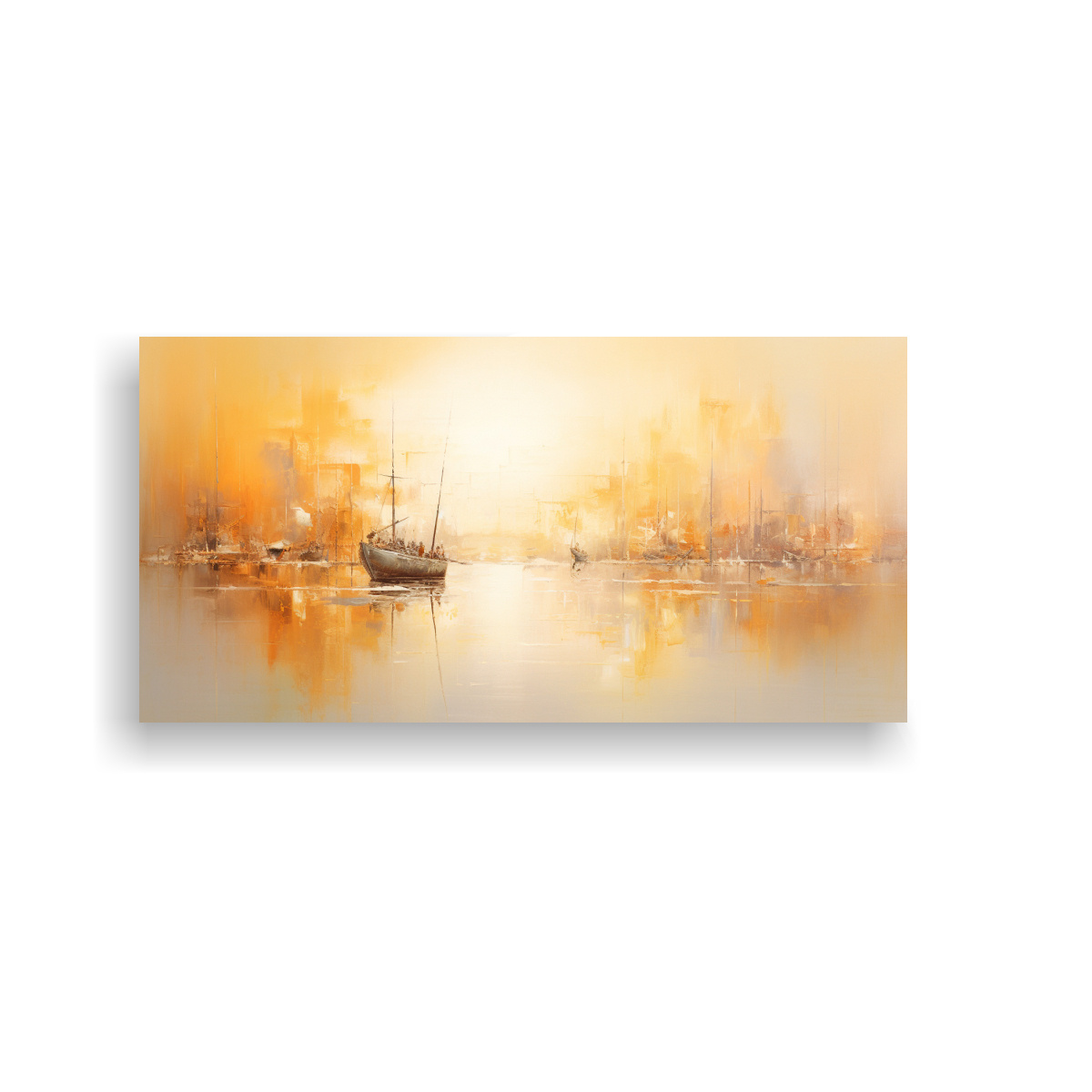 PINTURA DECORATIVA ABSTRACTA DE UN PUERTO ANIMADO EN TONOS INTENSOS 120X60CM - 1