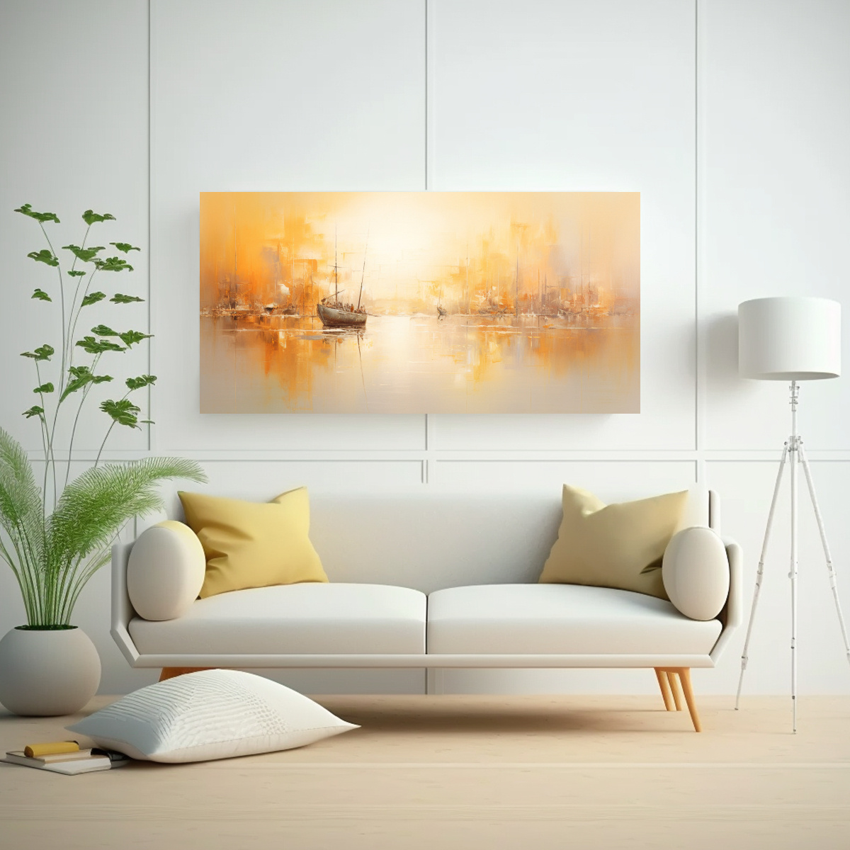 PINTURA DECORATIVA ABSTRACTA DE UN PUERTO ANIMADO EN TONOS INTENSOS 120X60CM - 2