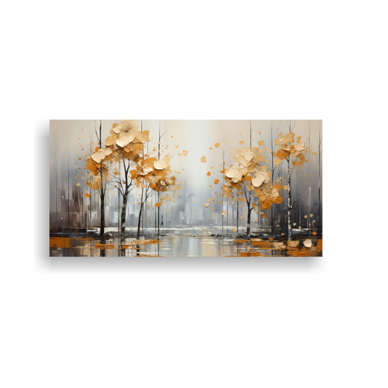 PINTURA ABSTRACTA DE ÁRBOLES EN PLATA Y BLANCO 120X60CM - 1
