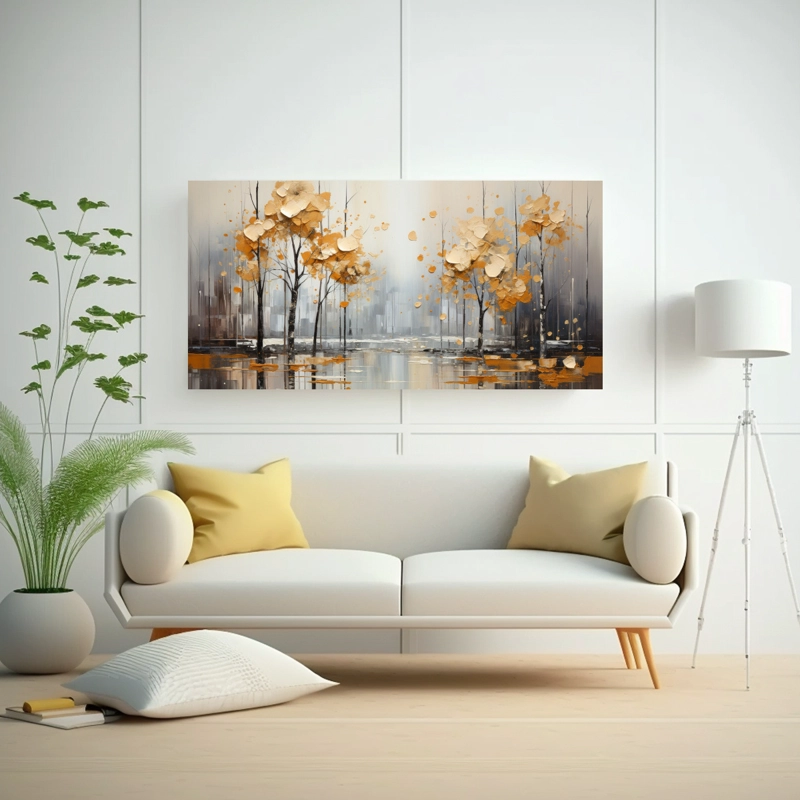 PINTURA ABSTRACTA DE ÁRBOLES EN PLATA Y BLANCO 120X60CM - 2