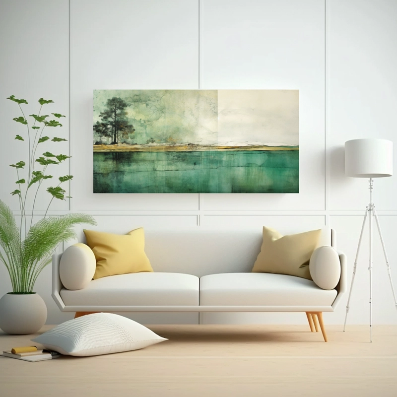 LIENZO TEJIDO CON DETALLES INTRINCADOS VERDES, TURQUESA Y PLATEADOS 120X60CM - 2