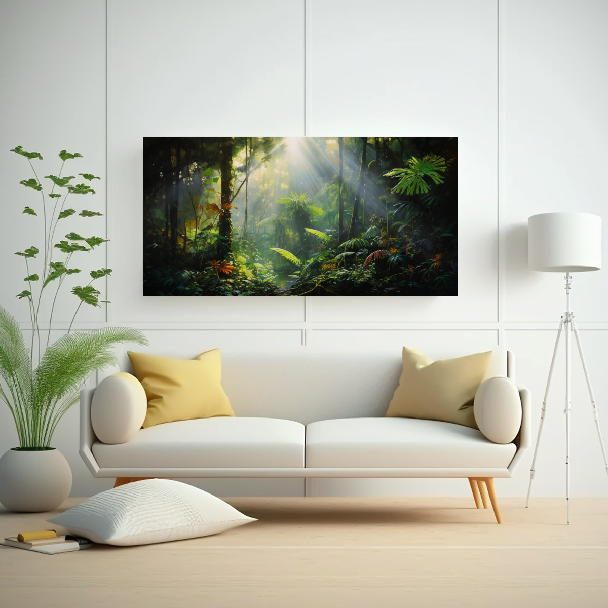 PINTURAS DECORATIVAS DE INSPIRACIÓN JUVENIL EN LA PENUMBRA DE UNA SELVA LLUVIOSA DENSA. 160X80CM - 2