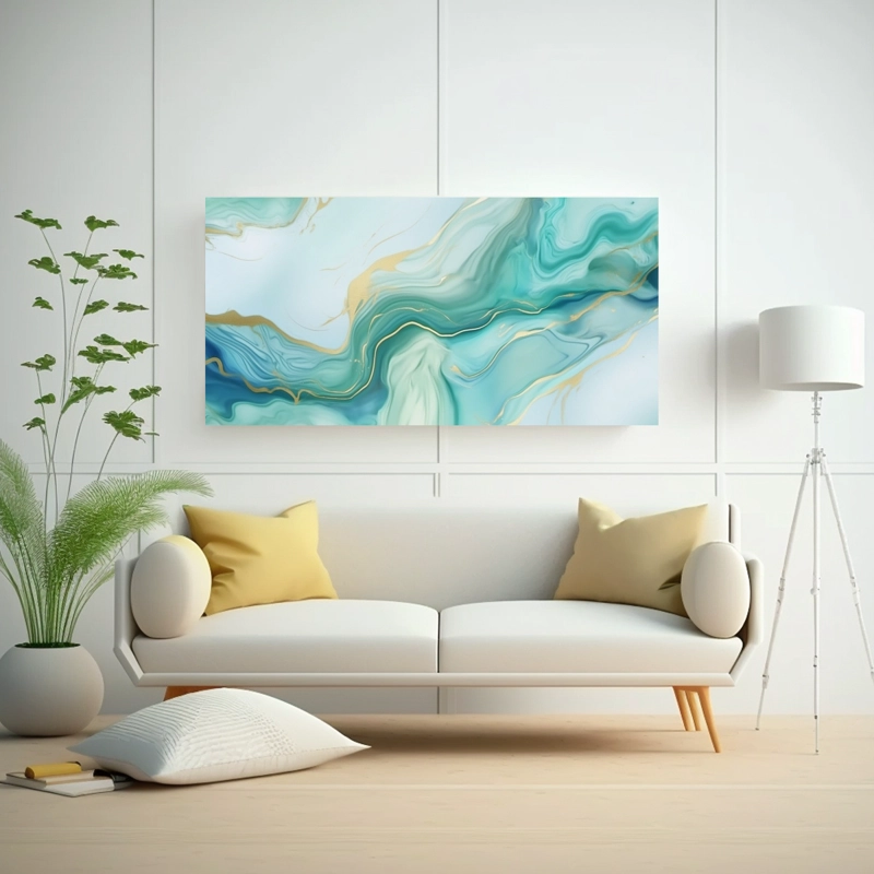 CUADRO FOTOGRAFÍA COMEDOR PASTEL FONDO MÁRMOL ACUARELA CIAN MENTA 120X60CM - 2