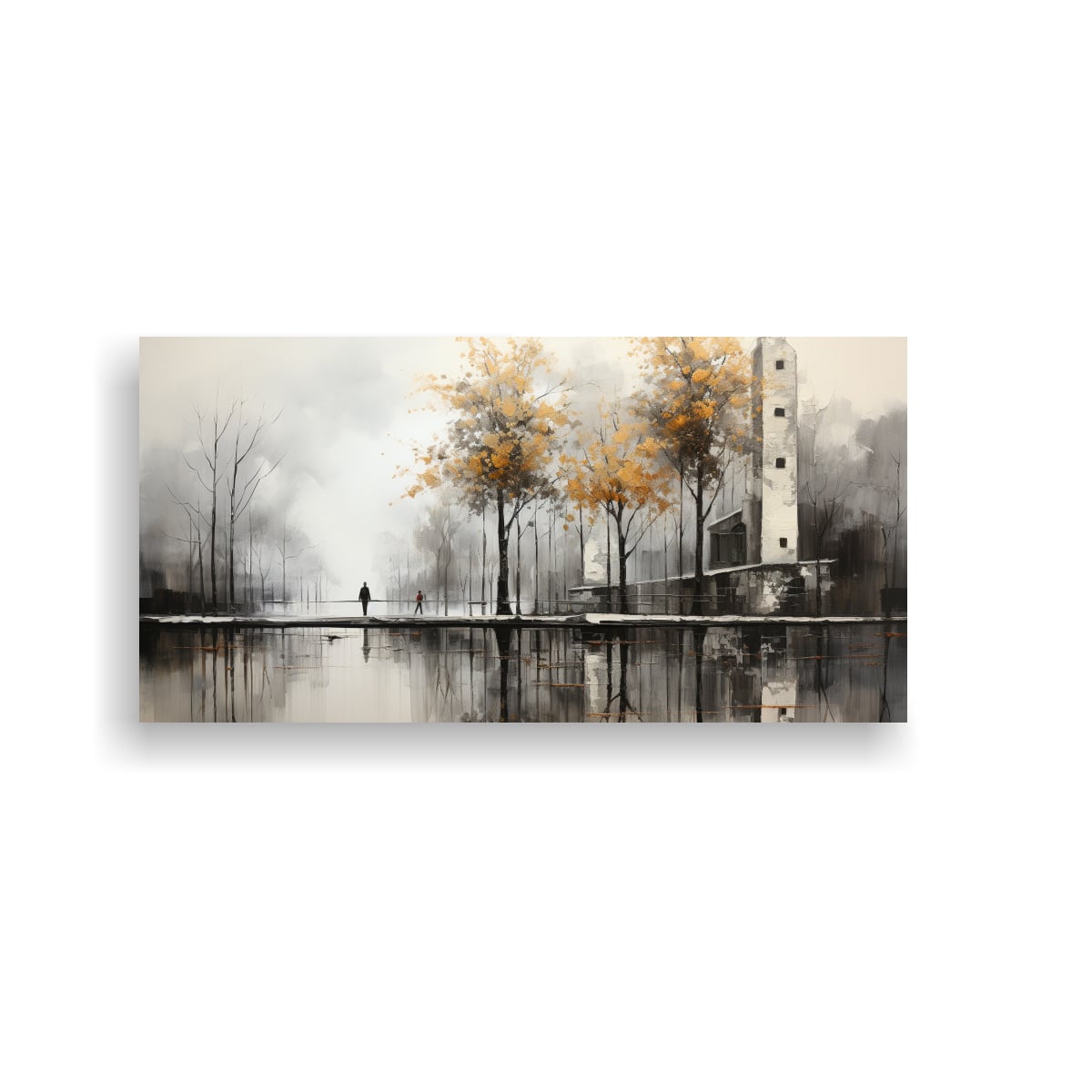 CUADRO ABSTRACTO DE ÁRBOLES EN PLATA Y BLANCO PARA DECORACIÓN DE PARED 80X40CM - 1