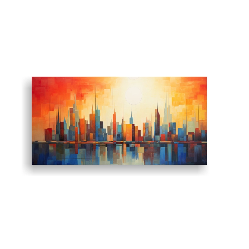 CUADRO COLORES LINEALES REPRESENTACIÓN ABSTRACTA DEL HORIZONTE VIBRANTE DE UNA CIUDAD 100X50CM - 1