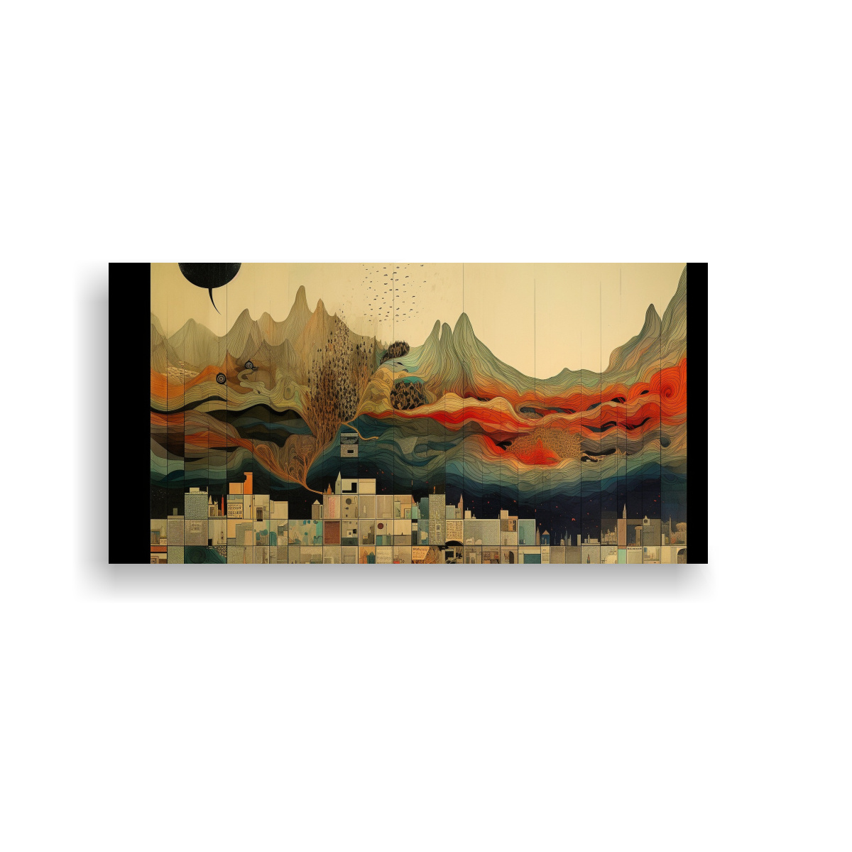 PINTURA DECORATIVA EN ESTILO DE ENSAMBLAJE CON FLUJOS ESTRATIFICADOS DE ÁRBOL EN LIENZO A 120X60CM - 1