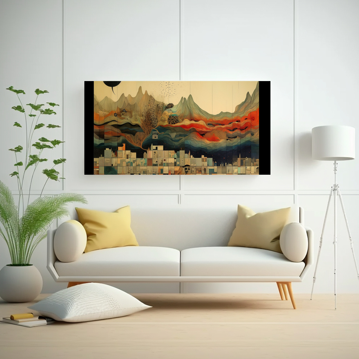 PINTURA DECORATIVA EN ESTILO DE ENSAMBLAJE CON FLUJOS ESTRATIFICADOS DE ÁRBOL EN LIENZO A 120X60CM - 2