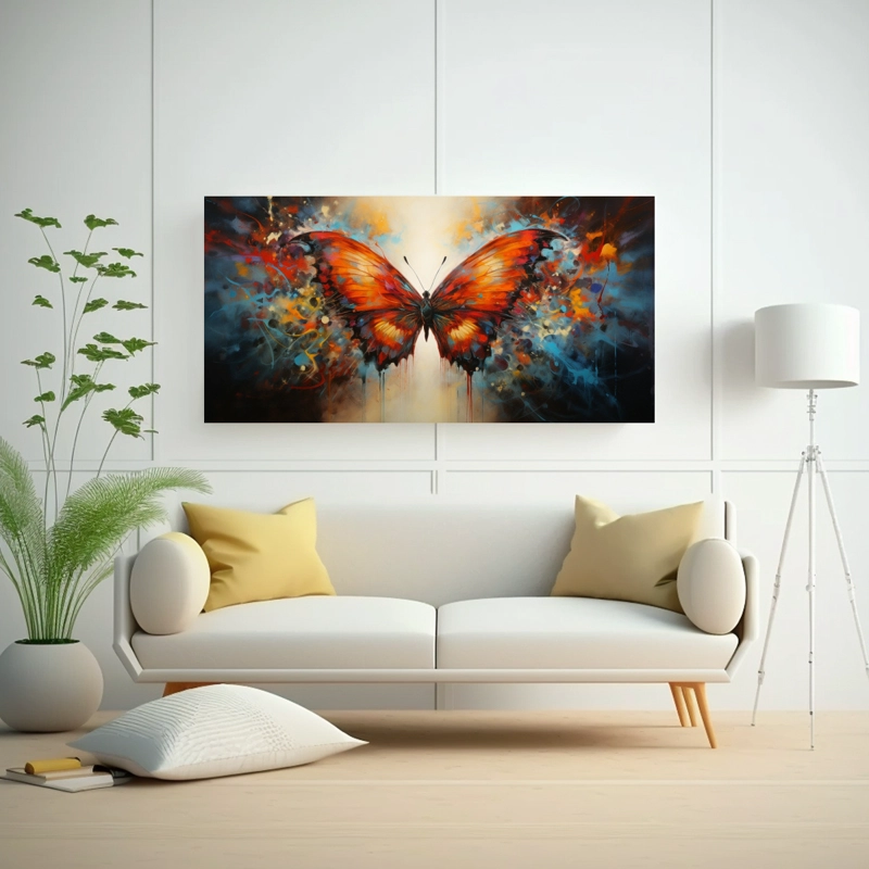 CUADRO MARIPOSA ABSTRACTO  DECORACIÓN IMPRESA DE FANTASÍA 120X60CM - 2