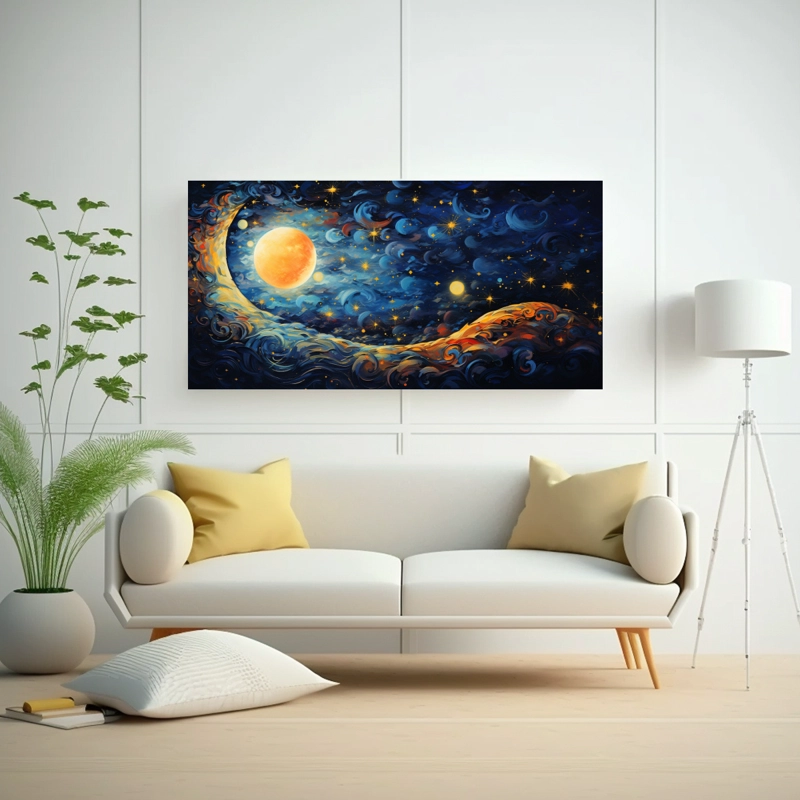 CUADRO FOTOGRAFÍA ALTA RESOLUCIÓN DE UNA PINTURA ABSTRACTA DE UNA LUNA CRECIENTE DE CERC 80X40CM - 2