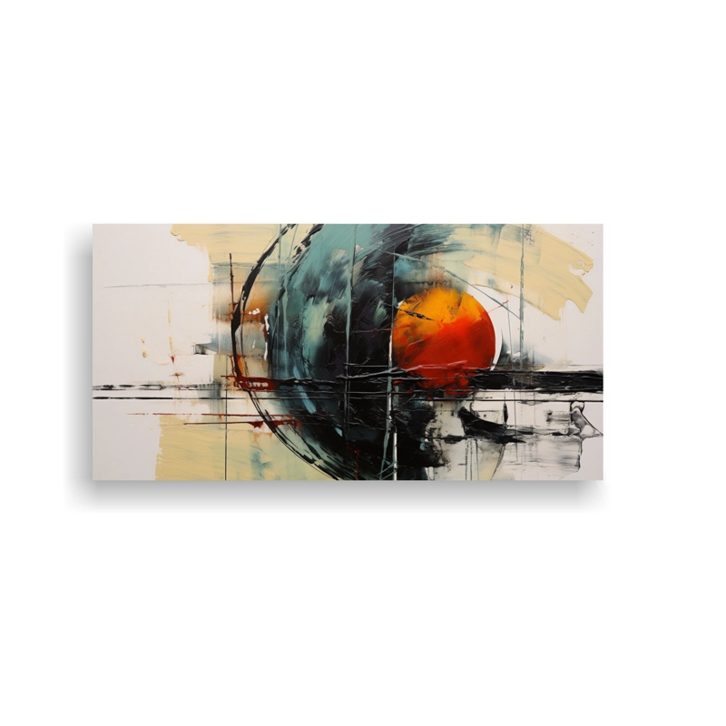 PINTURA ABSTRACTA DE PARED ILUSTRATIVA EN AMARILLO, AZUL Y ROJO 120X60CM - 1