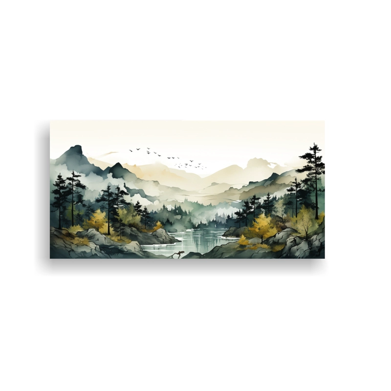 CUADRO PINTURA MINIMALISTA MONTAÑAS VARIAS TONALIDADES 40X20CM - 1