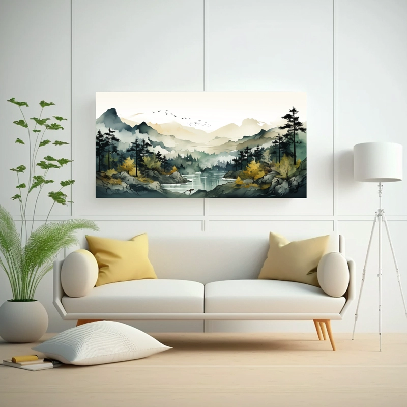 CUADRO PINTURA MINIMALISTA MONTAÑAS VARIAS TONALIDADES 40X20CM - 2