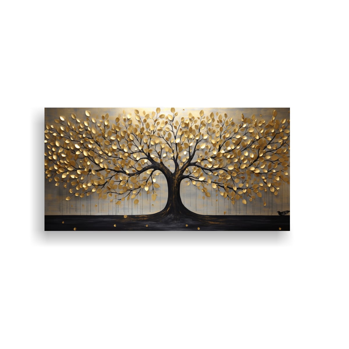 PINTURA DECORATIVA BONITA DEL ÁRBOL EN NEGRO Y DORADO ESTILO CANVA 40X20CM - 1