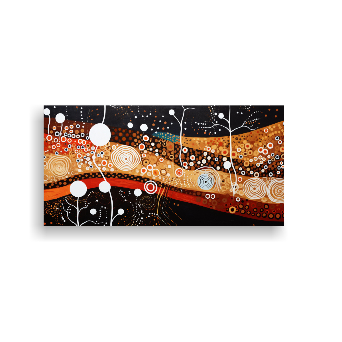 CUADRO ABSTRACTO INSPIRADO EN ARTE ABORIGEN CON FINAS LÍNEAS 60X30CM - 1
