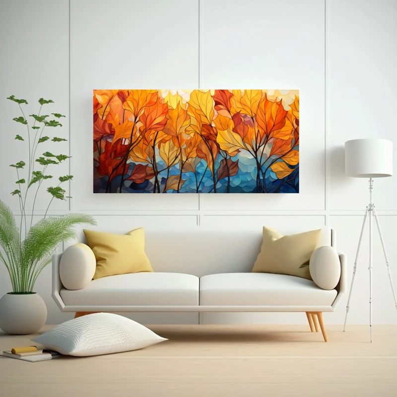 LIENZO DE TELA OTOÑAL INSPIRADOR PARA OFICINA EN CUADRÍCULA 2D 60X30CM - 2