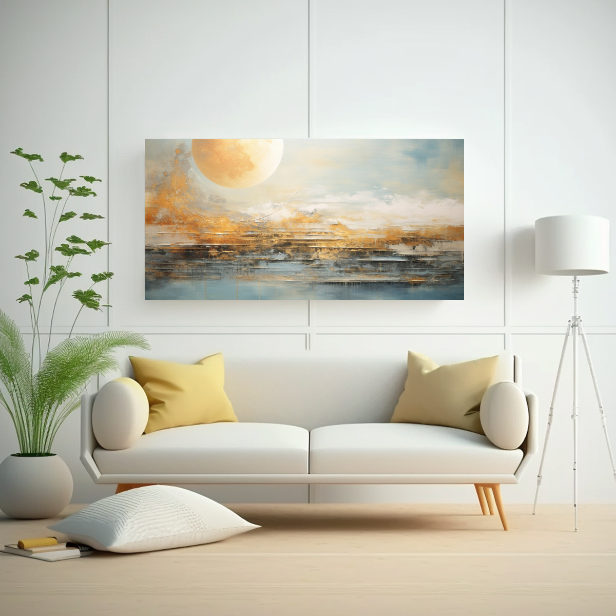 PINTURA DECORATIVA EXCLUSIVA DE ARTE DE PARED: INTERACCIÓN ABSTRACTA DE LUNA Y MAREAS 60X30CM - 2