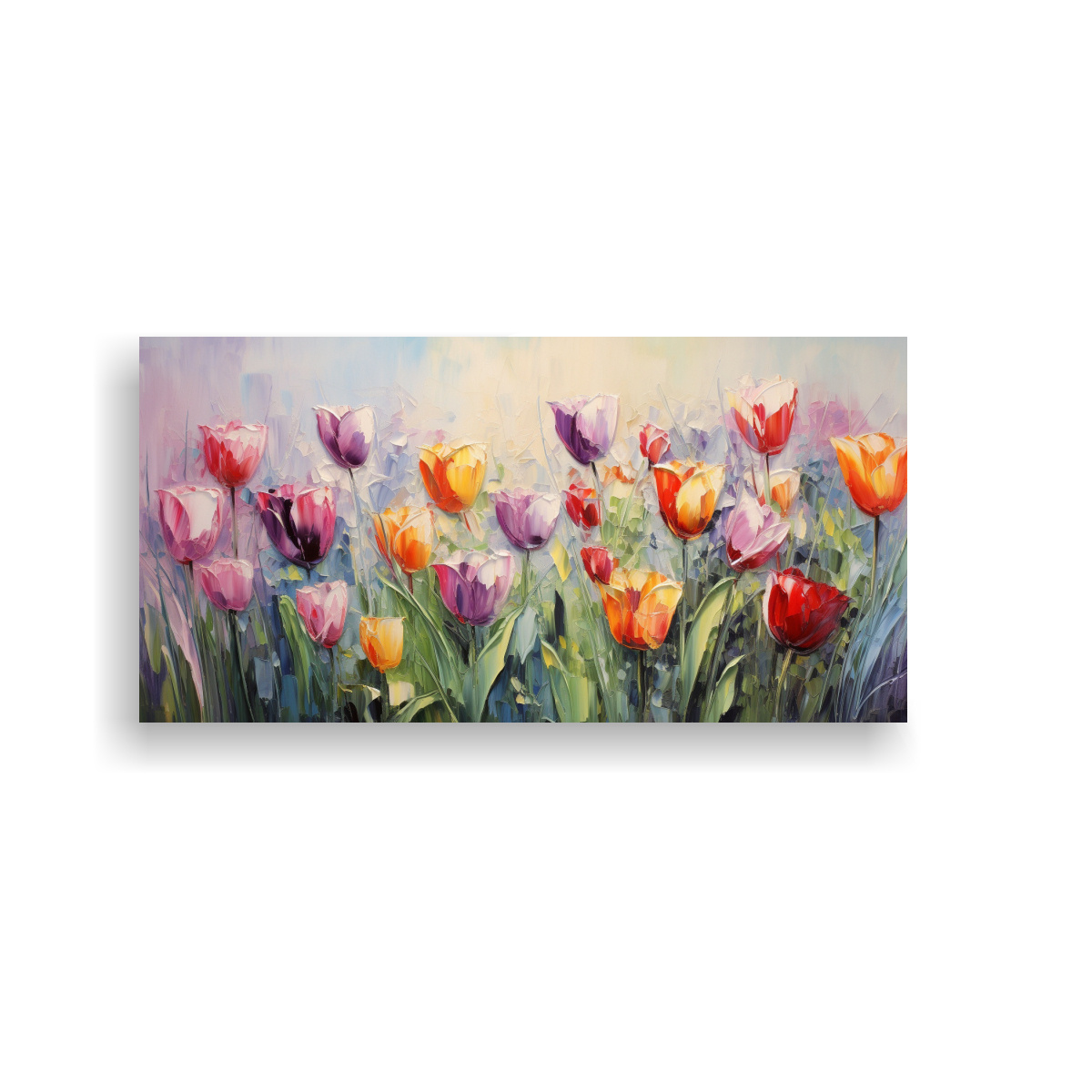 PINTURA EN LIENZO DE TULIPANES EN COLORES VIBRANTES PARA DECORACIÓN DE ARTE CÁLIDO 160X80CM - 1