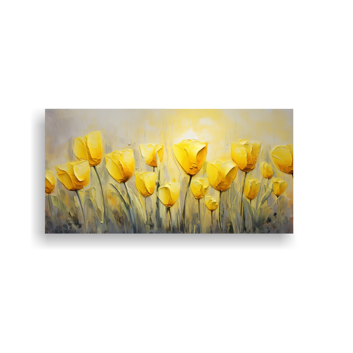 PINTURA EN LIENZO ESTILO DECORATIVO CON TULIPANES AMARILLOS EN LIENZO MODERNO 40X20CM - 1