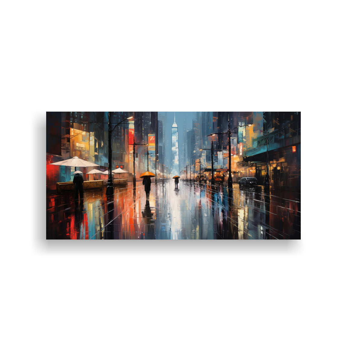 PINTURA DECORATIVA: REFLEJO ABSTRACTO DE LUCES URBANAS EN RASTRILLO. 140X70CM - 1