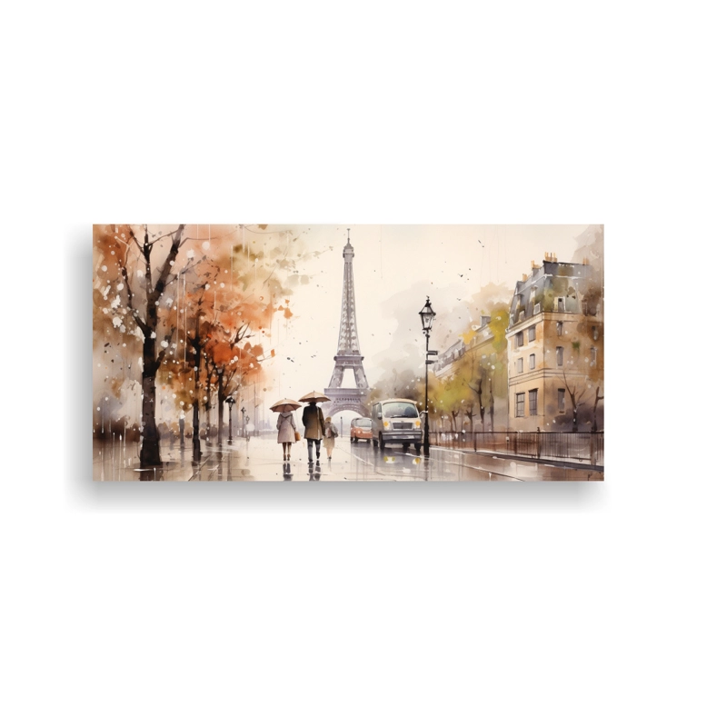 CUADRO PODEROSOS COLORES PAREJA CAMINANDO JUNTO A LA TORRE EIFFEL 60X30CM - 1