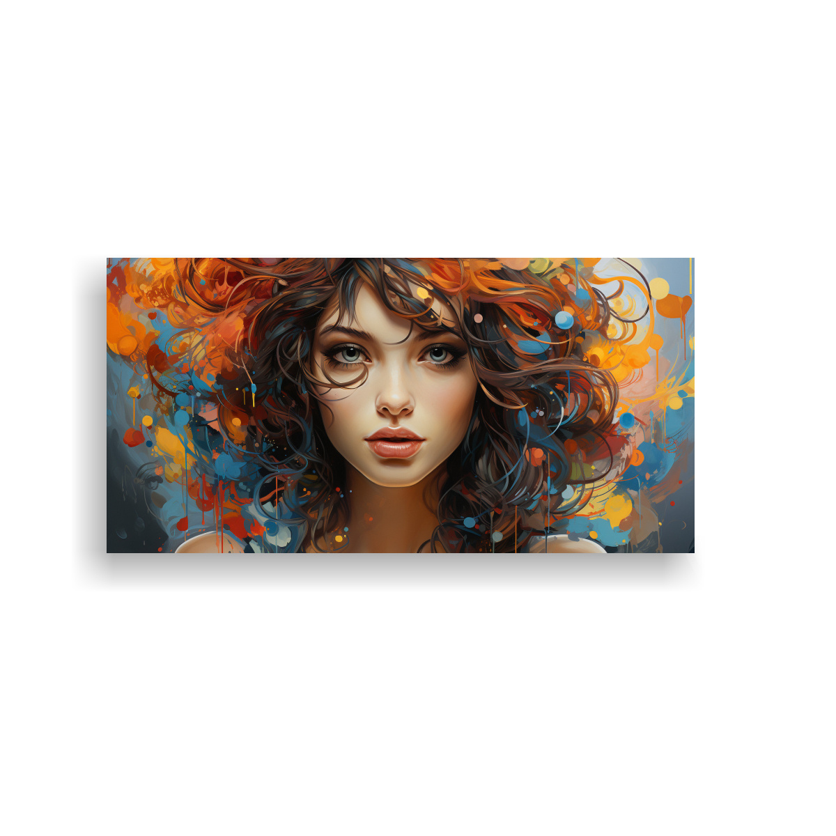 PINTURA IMPACTANTE DE UNA CHICA COMIENDO: COMPOSICIÓN COLORIDA EN CANVA 40X20CM - 1
