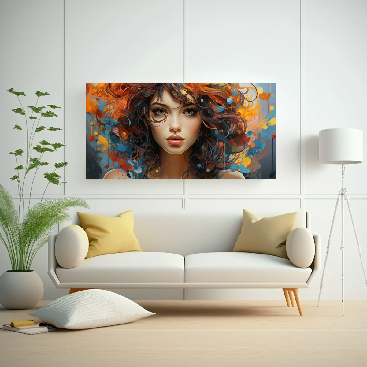 PINTURA IMPACTANTE DE UNA CHICA COMIENDO: COMPOSICIÓN COLORIDA EN CANVA 40X20CM - 2