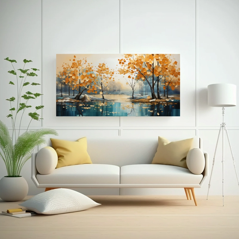 CUADRO ESPACIO ABSTRACTO DE ÁRBOLES EN PLATA Y ORO CON IMPRESIÓN 120X60CM - 2