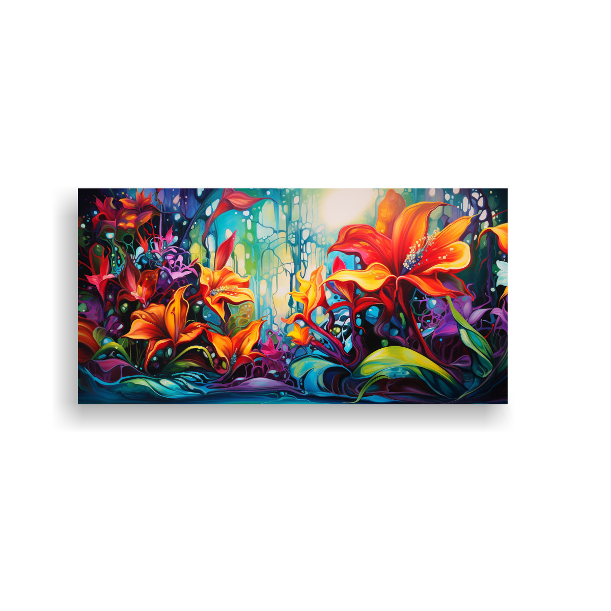 PINTURAS DECORATIVAS DE FUSIÓN ABSTRACTA EXPRESIVA Y SURREALISTA CON VIBRANTES TRÓPICOS. 160X80CM - 1