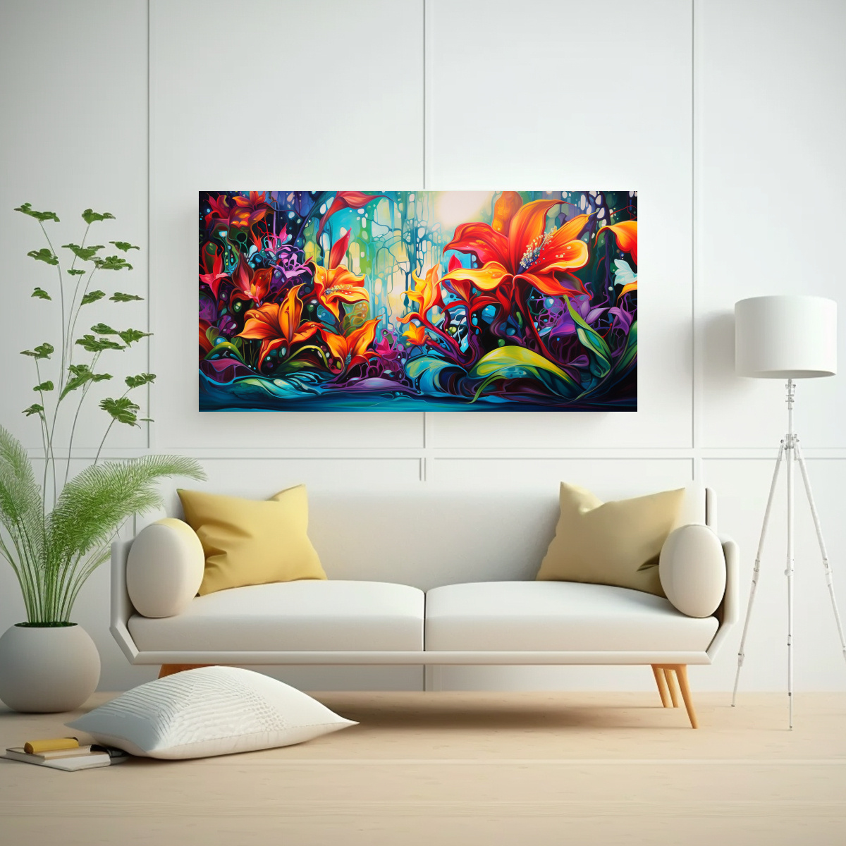 PINTURAS DECORATIVAS DE FUSIÓN ABSTRACTA EXPRESIVA Y SURREALISTA CON VIBRANTES TRÓPICOS. 160X80CM - 2