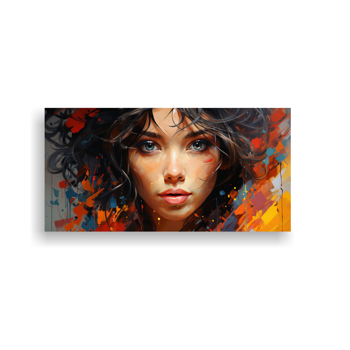 PINTURA EN BASTIDOR DE CONCEPTO A TODO COLOR DE UNA IMAGEN PINTADA DE UNA CHICA COMIENDO 100X50CM - 1