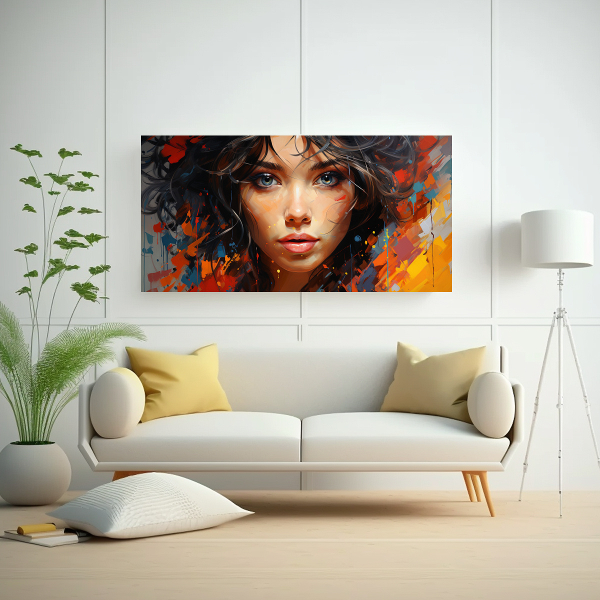 PINTURA EN BASTIDOR DE CONCEPTO A TODO COLOR DE UNA IMAGEN PINTADA DE UNA CHICA COMIENDO 100X50CM - 2