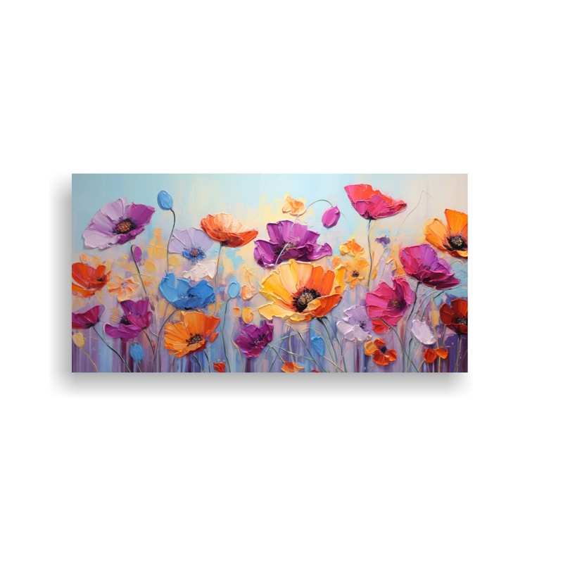 CUADRO MODERNO CON MOTIVOS DE AMAPOLAS MULTICOLOR EN LIENZO PARA DECORACIÓN. 80X40CM - 1