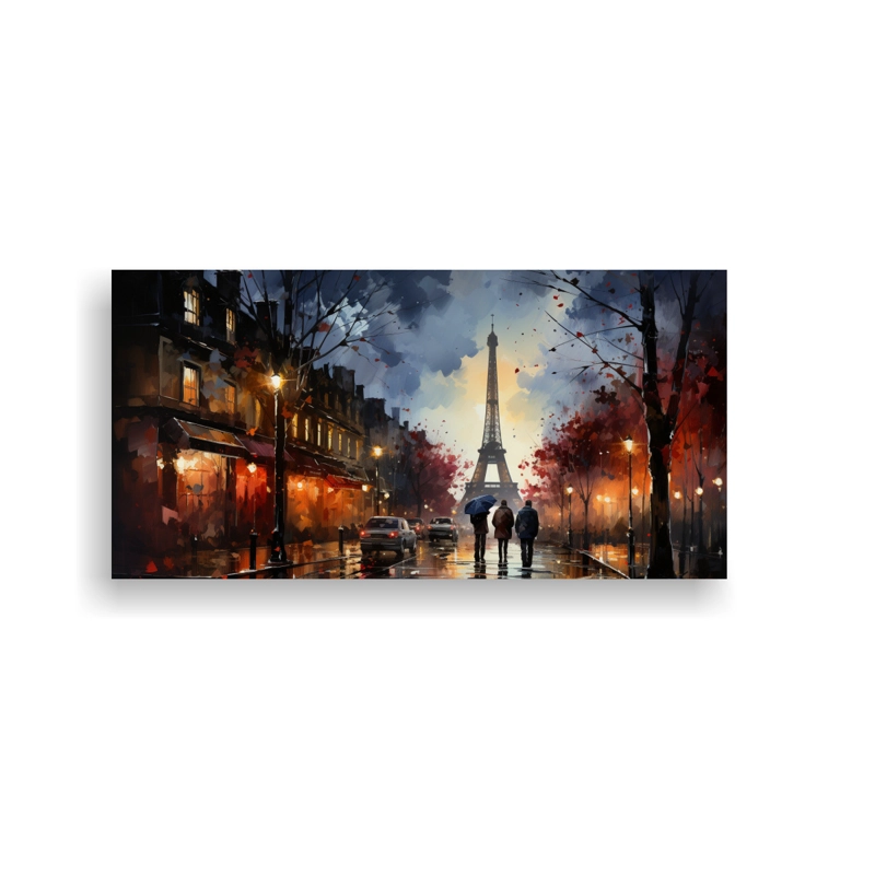 LIENZO DE TELA CONCEPTO FANTASÍA DOS HOMBRES BESÁNDOSE EN CALLES DE PARÍS, CIELO ESTREL 60X30CM - 1