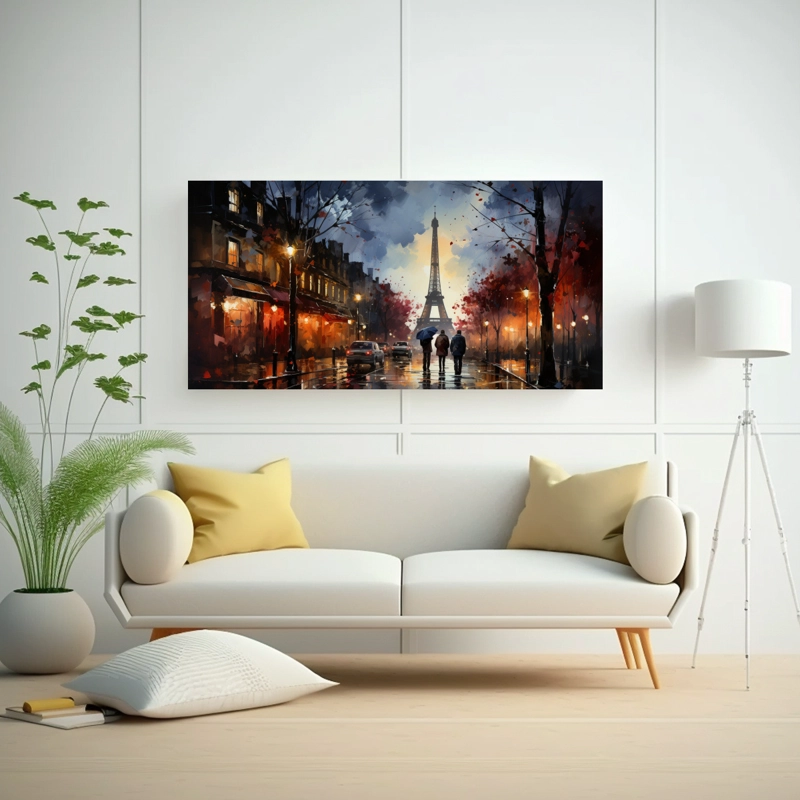 LIENZO DE TELA CONCEPTO FANTASÍA DOS HOMBRES BESÁNDOSE EN CALLES DE PARÍS, CIELO ESTREL 60X30CM - 2