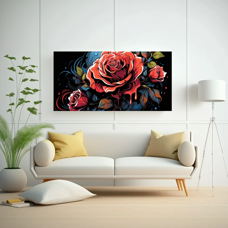 CUADRO TELA SUBLIMADA DISEÑO DE UNA ROSA ESTILO GRAFFITI MULTICOLOR PARA DECORACIÓN DE P 120X60CM - 2