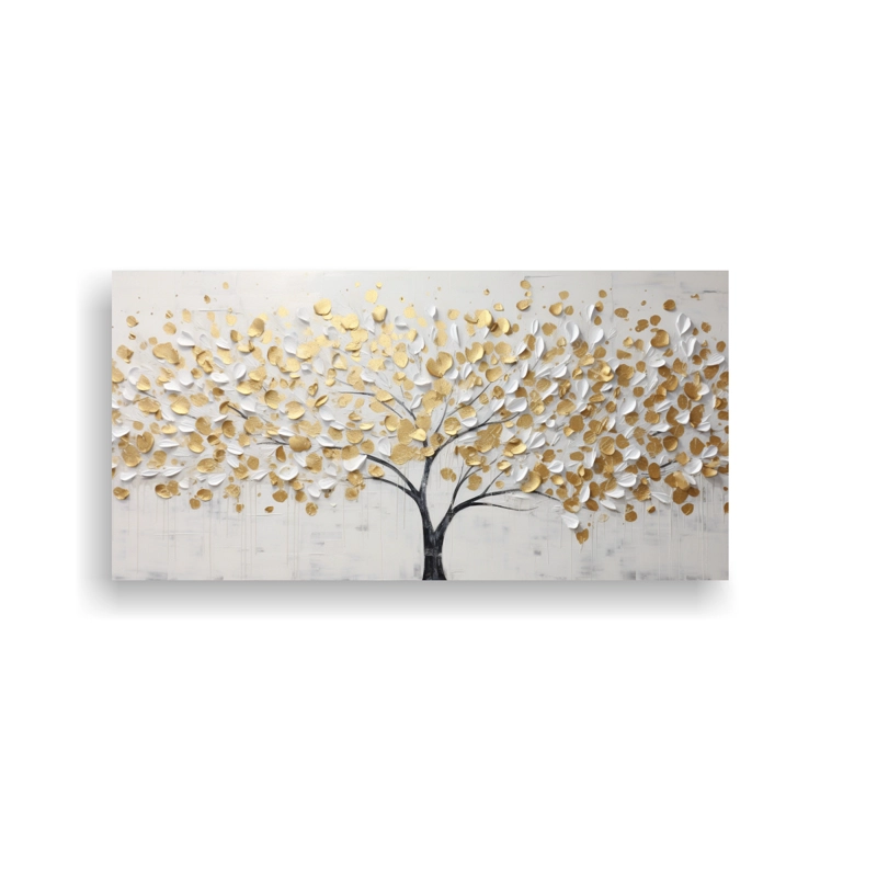 CUADRO DECORATIVO HORIZONTAL DEL ÁRBOL EN BLANCO Y AMARILLO EN PINTURAS DE DECORACIÓN 40X20CM - 1