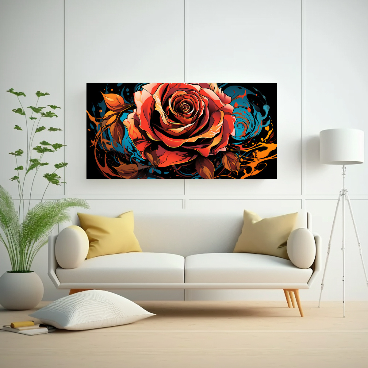 PINTURA EN TELA DE DISEÑO DE ROSA ESTILO GRAFFITI 80X40CM - 2