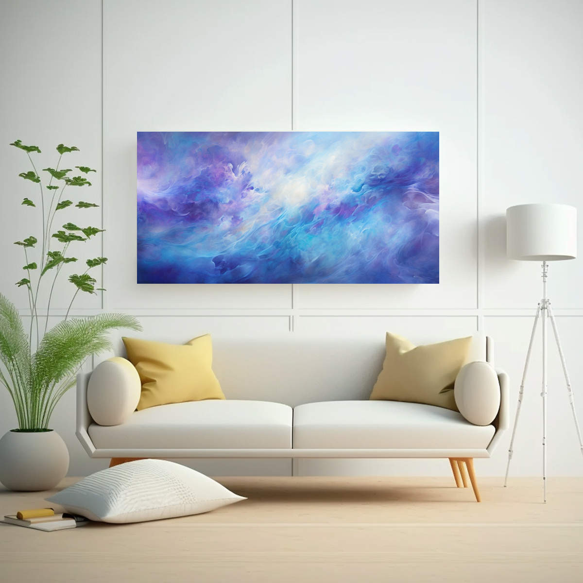PINTURAS DECORATIVAS CANVA: PATRONES ABSTRACTOS HORIZONTALES DE REMOLINOS EN AZULES CELEST 100X50CM - 2