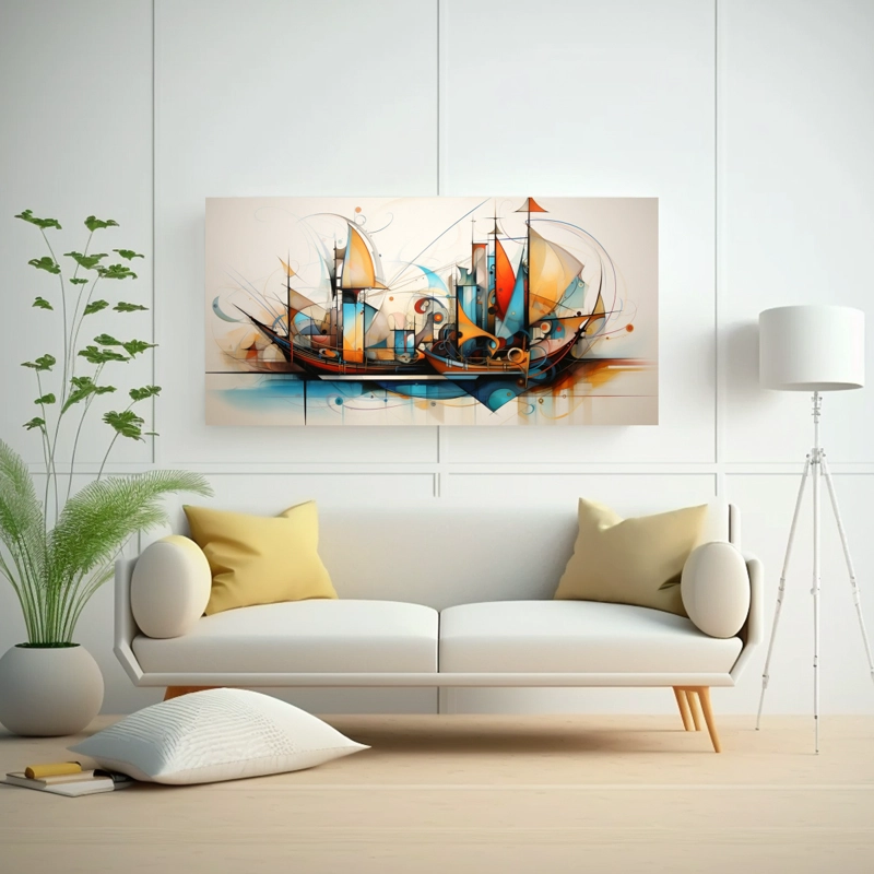 CUADROS ABSTRACTOS DE BARCOS PARA DECORACIÓN DE PARED 60X30CM - 2