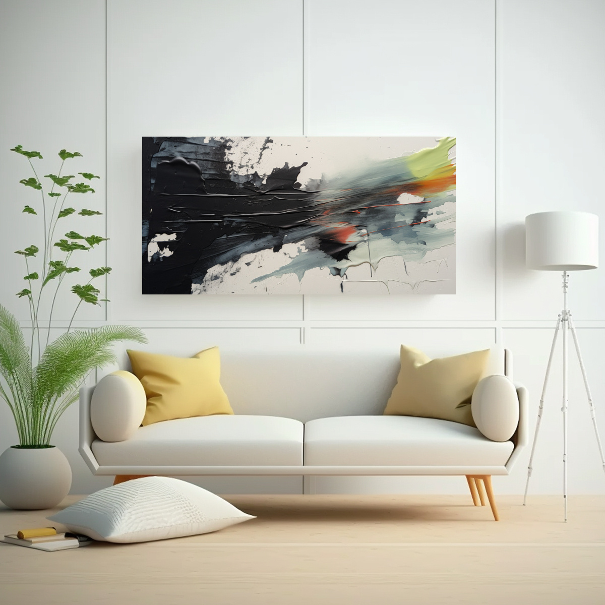 PINTURAS DECORATIVAS LIENZO MOVIMIENTO FULL COLOR CON TRAZOS SUELTOS GESTUALES DE PINTURA 40X20CM - 2