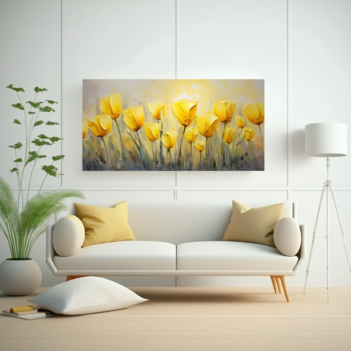 PINTURA EN LIENZO ESTILO DECORATIVO CON TULIPANES AMARILLOS EN LIENZO MODERNO 60X30CM - 2