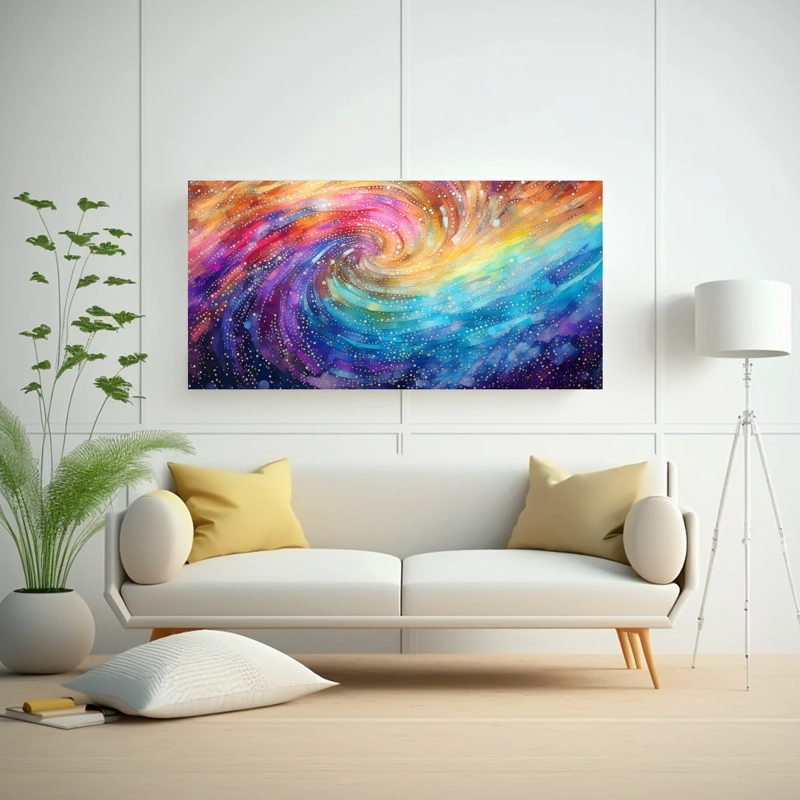 CUADRO PUNTOS LUMINOSOS ESTILO PUNTILLISMO LIQUIDO ARTESANAL 140X70CM - 2