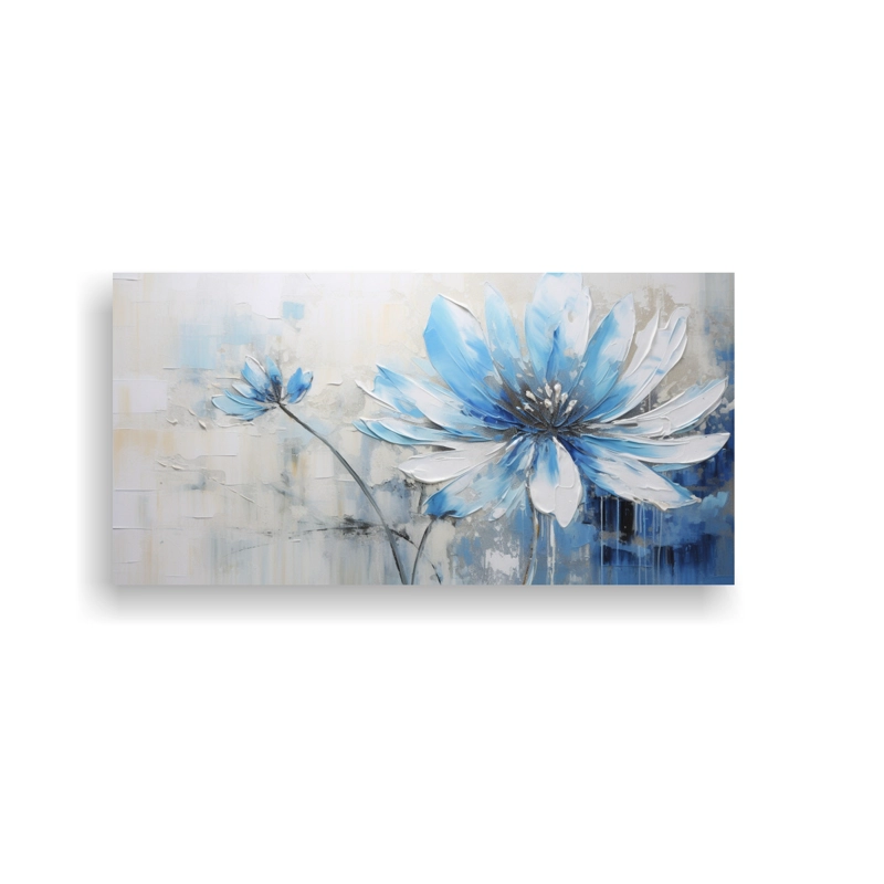 CUADRO DECORATIVO DE FLOR AZUL EN LIENZO ESTILO EFECTO VISUAL 40X20CM - 1