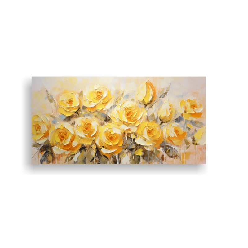CUADRO VANGUARDIA AMARILLO ROSAS EN LIENZO ESTILO DECORATIVO. 140X70CM - 1