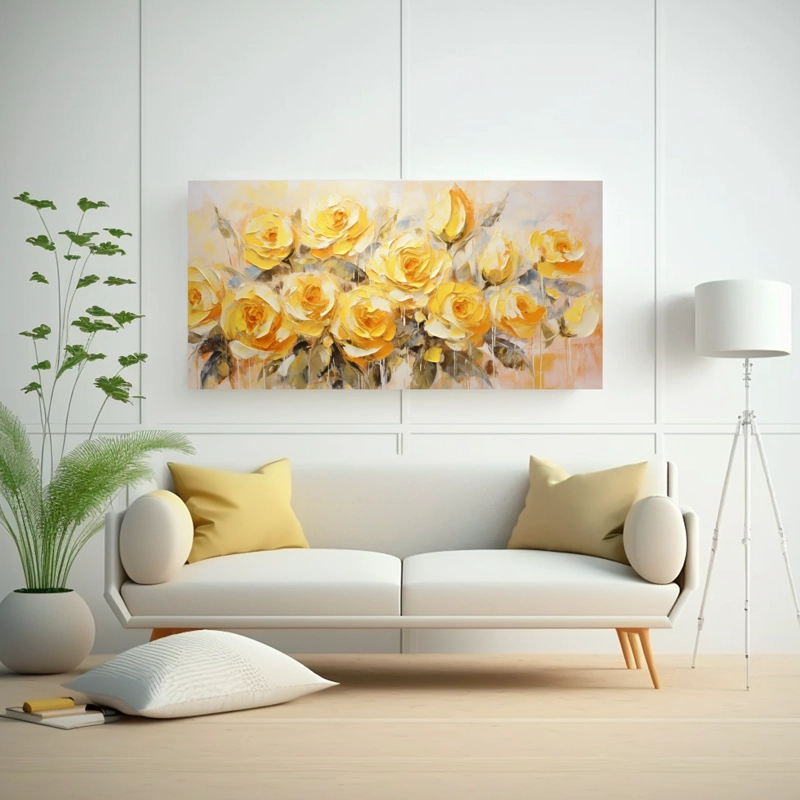 CUADRO VANGUARDIA AMARILLO ROSAS EN LIENZO ESTILO DECORATIVO. 140X70CM - 2